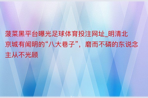 菠菜黑平台曝光足球体育投注网址_明清北京城有闻明的“八大巷子”，磨而不磷的东说念主从不光顾