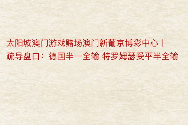 太阳城澳门游戏赌场澳门新葡京博彩中心 | 疏导盘口:德国半一全输 特罗姆瑟受平半全输